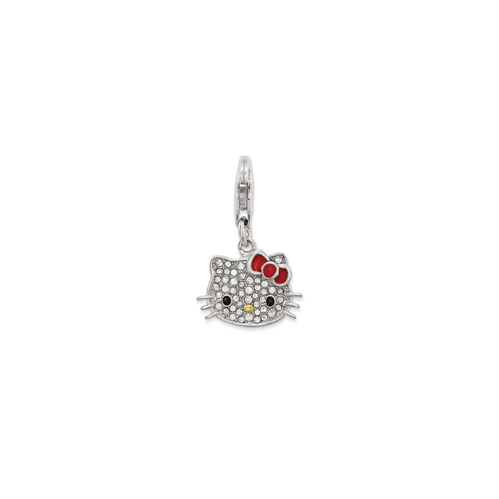 Silver Hellokitty Charm with Lobster Clasp and CZ Crystals