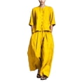thumbnail image 2 of LEKWK Two Piece Sets for Women Linen 3/4 Sleeve Button Down Tops and Flowy Wide Leg Pants Summer Solid Fashion Lounge Vacation Outfits, 2 of 5