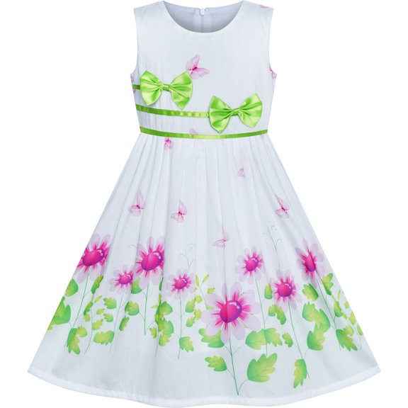 Sunny Fashion Girls Dress Flower Green Bow Tie Summer Sundress 7-8 Years