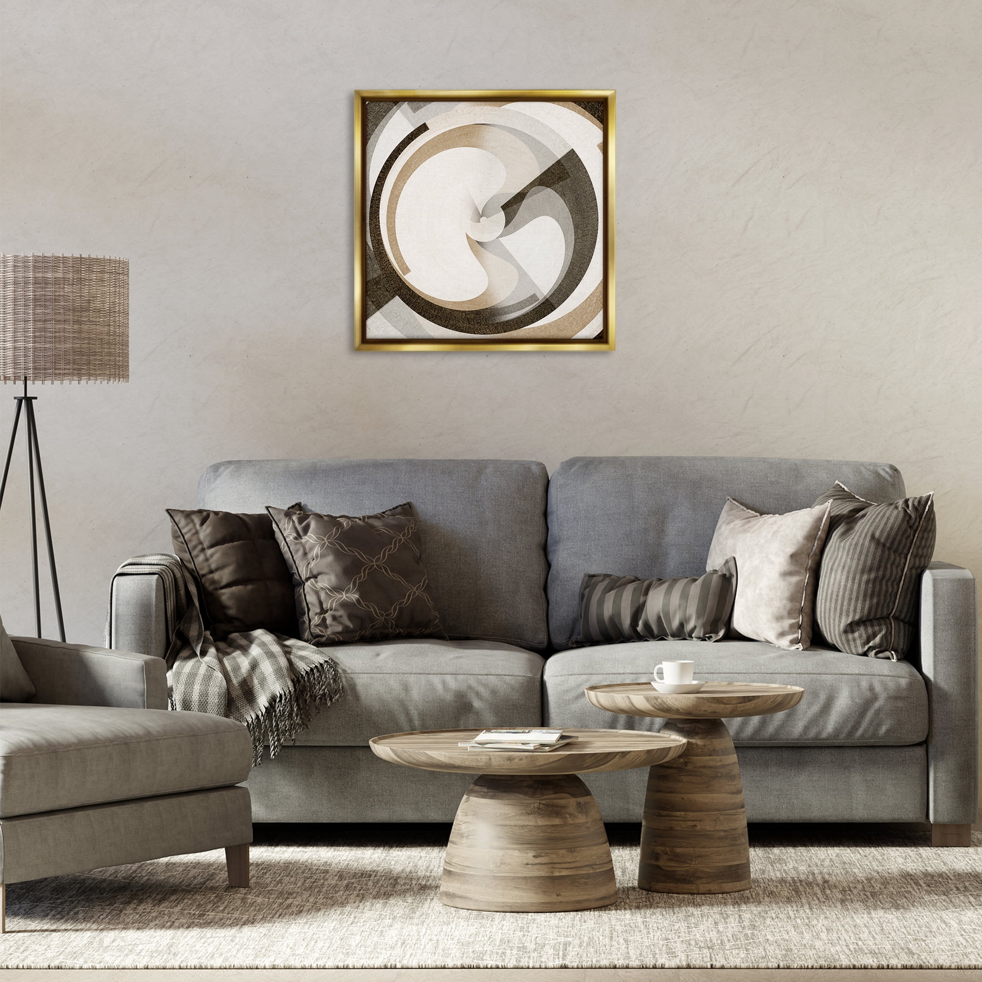 Stupell Industries Neutral Tones Vortex Abstract Painting Gold Floater Framed Canvas Art Print Wall Art, 25 x 25
