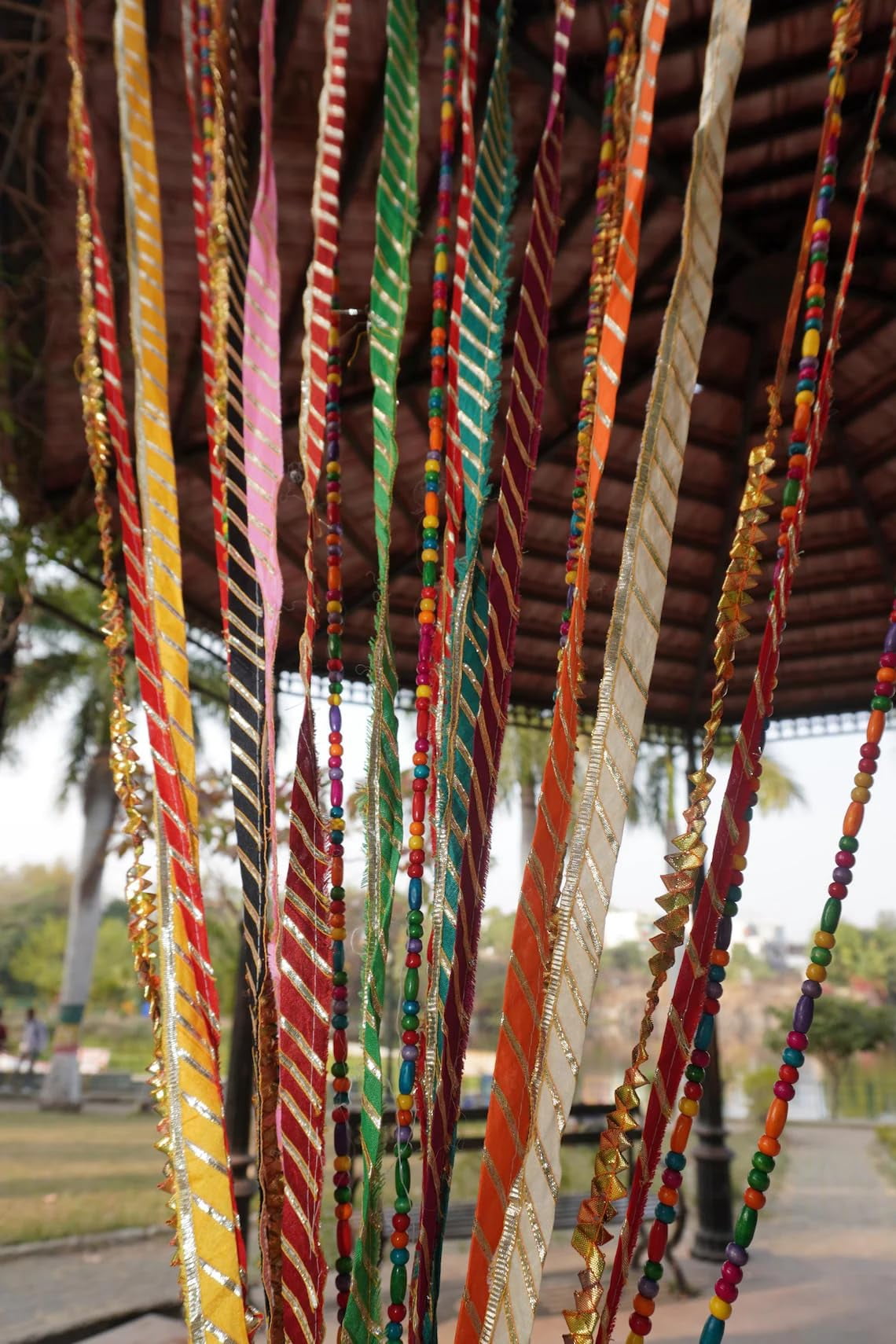 Handmade Rainbow Rag Curtain: Hippie Boho Door Divider, Beaded Decor