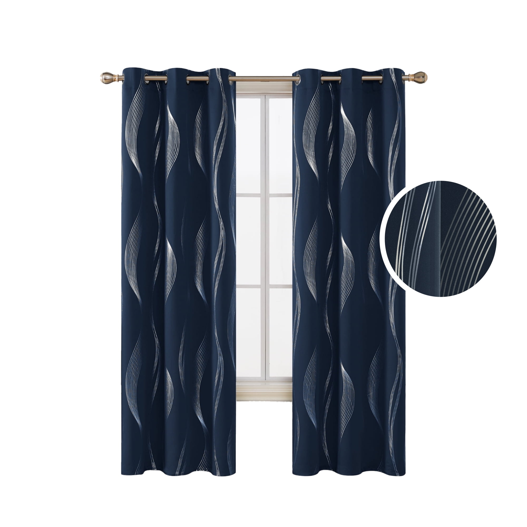 Deconovo 42Wx84L Blackout Curtains, 2 Panels, Navy Blue, Thermal Insulated Room Darkening Drapes