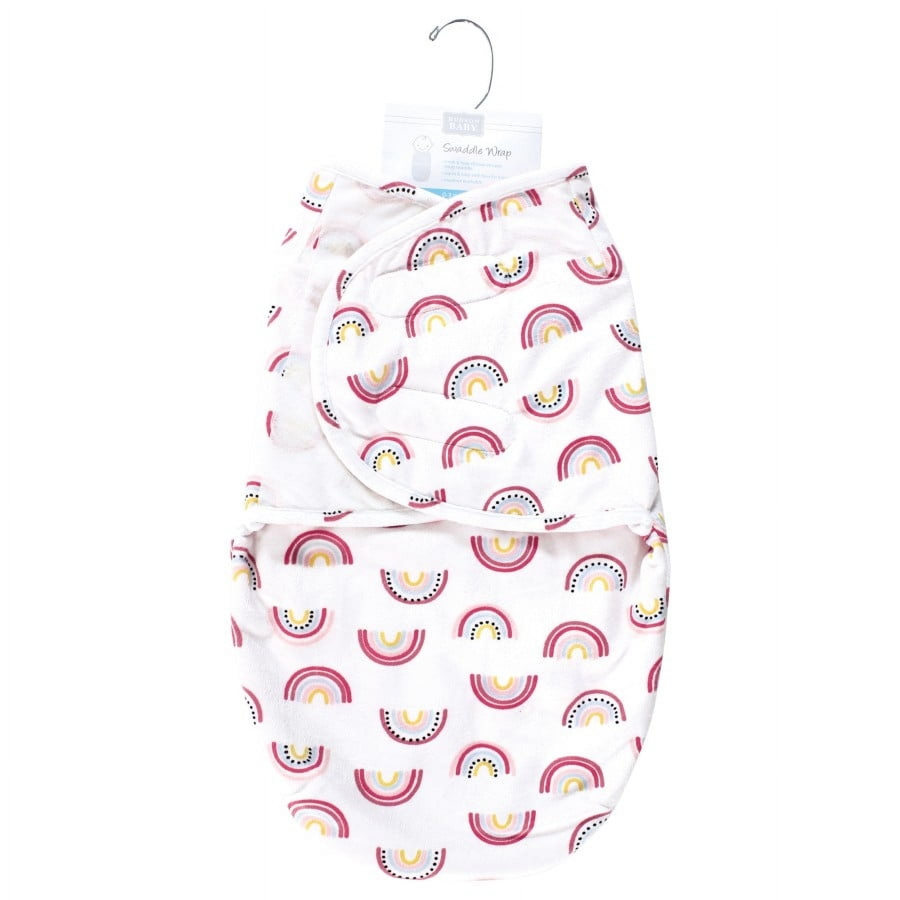 Hudson Baby Infant Girl Plush Faux Fur Swaddle Wrap, Modern Rainbow, 0-3 Months