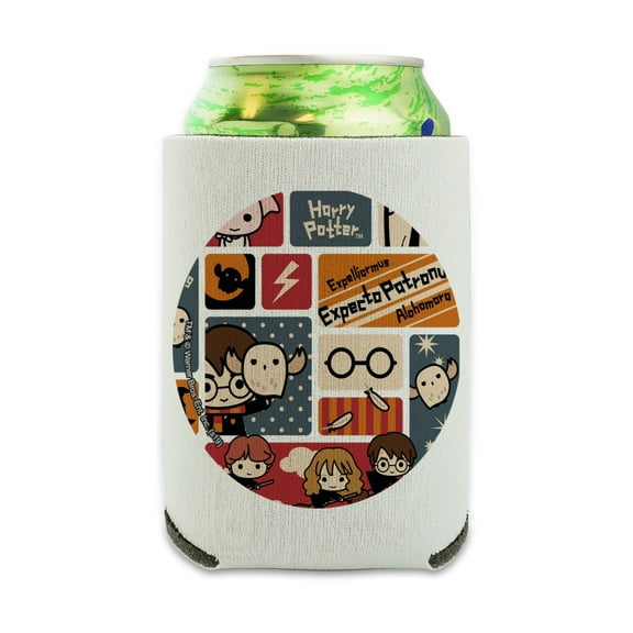 Harry Potter Cute Chibi Pattern Can Cooler - Drink Sleeve Hugger Collapsible Insulator - Beverage Insulated Holder