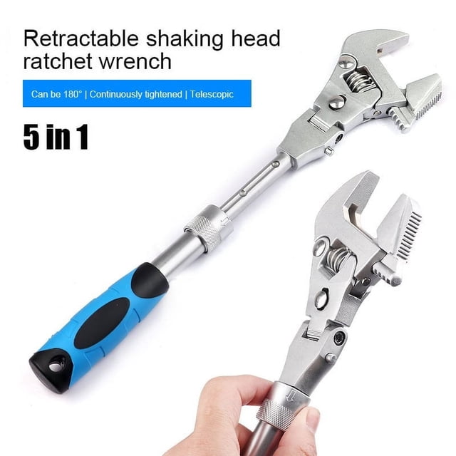 Openpig Multi-Functional 5-in-1 Retractable Movable Wrench Folding Rocking Head Ratchet Wrench Bathroom Air Conditioning Wrench