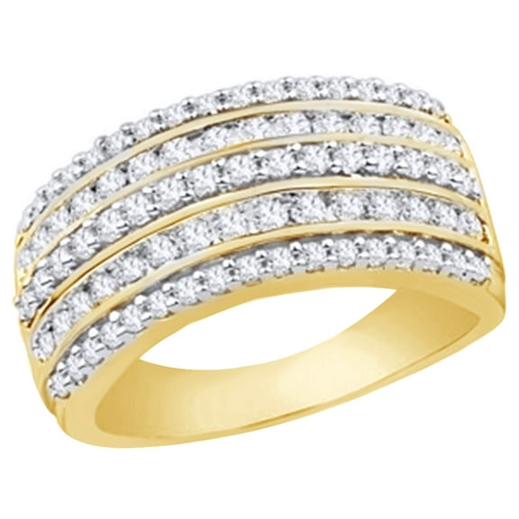 AFFY White Natural Diamond Five-Row Band Ring in 10k Yellow Gold