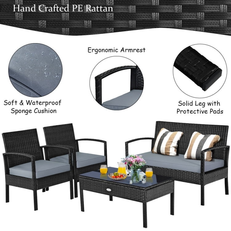 Aimee Lii 4 Pieces Outdoor Rattan Patio Conversation Set, Wicker Patio Furniture Set with with Loveseat and Table, Brown Aimee Lii 4 Pieces Outdoor Rattan Patio Conversation Set, Wicker Patio Furniture Set with with Loveseat and Table, Brown