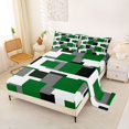 thumbnail image 2 of Manfei Modern Geometric Block Queen Sheets, Abstract Colorful Square Queen Sheet Sets, Green Black Gray, Black Reversible 4-Piece1 Flat Sheet + 1 Fitted Sheet + 2 Pillowcases, 2 of 6