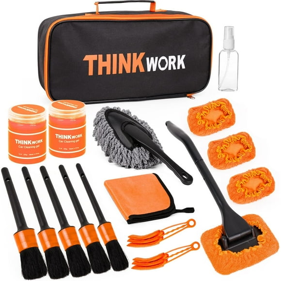 THINKWORK Car Detail Duster Kit-17PCS, Perfect Car Dust Removal Kit Interior and Exterior,Detailing Brush,Cleaning Gel,Car Window Brush,Duster Brush,Coral Fleece Cleaning Towels and Cleaning Pads
