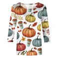 thumbnail image 5 of Odeerbi Halloween Graphic Shirts for Women Vintage Retro Blouse Fashion Printed Loose T-shirt Three Quarter Sleeves Round Neck 2024 Casual Tops Khaki, 5 of 5