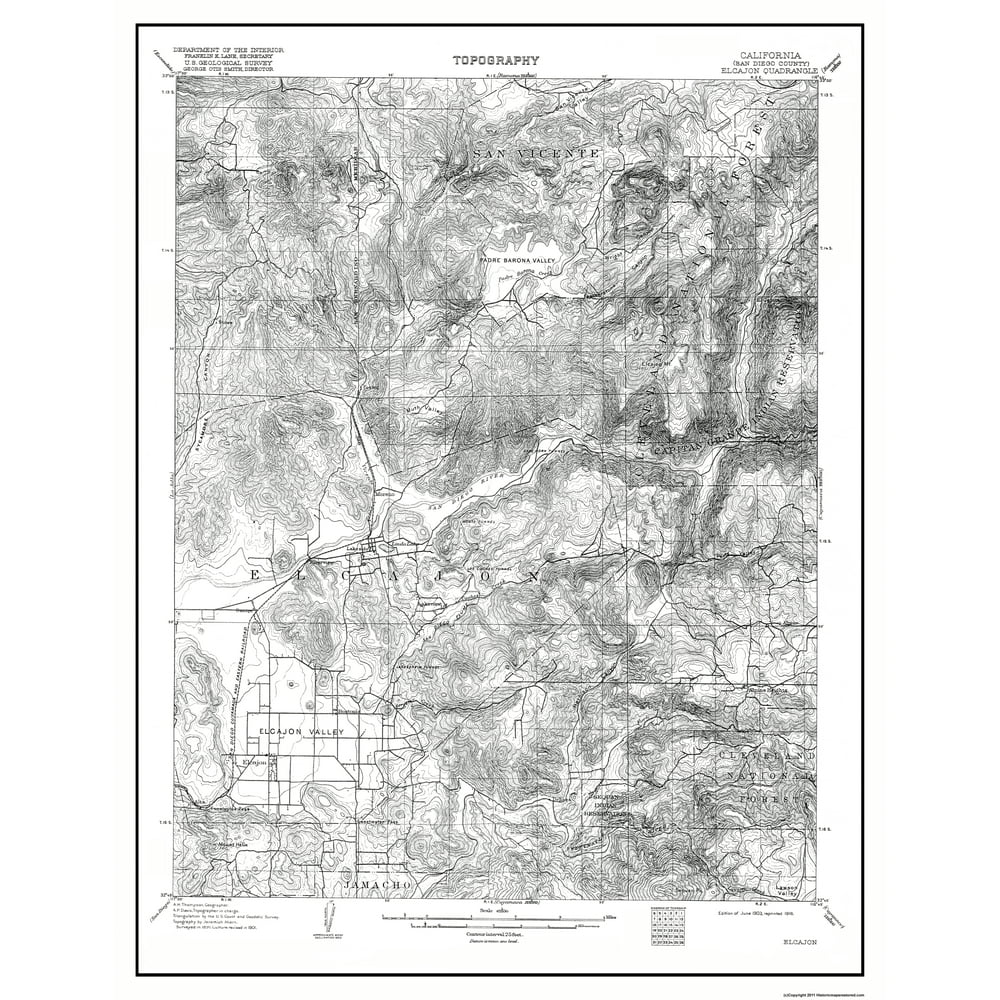 El Cajon California Quad USGS 1903 17 x 22