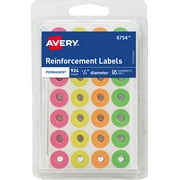 Avery Round Reinforcement Labels, Assorted Neon Colors, 1/4", Permanent, 924 Reinforcements 0.069 lbs (06754)