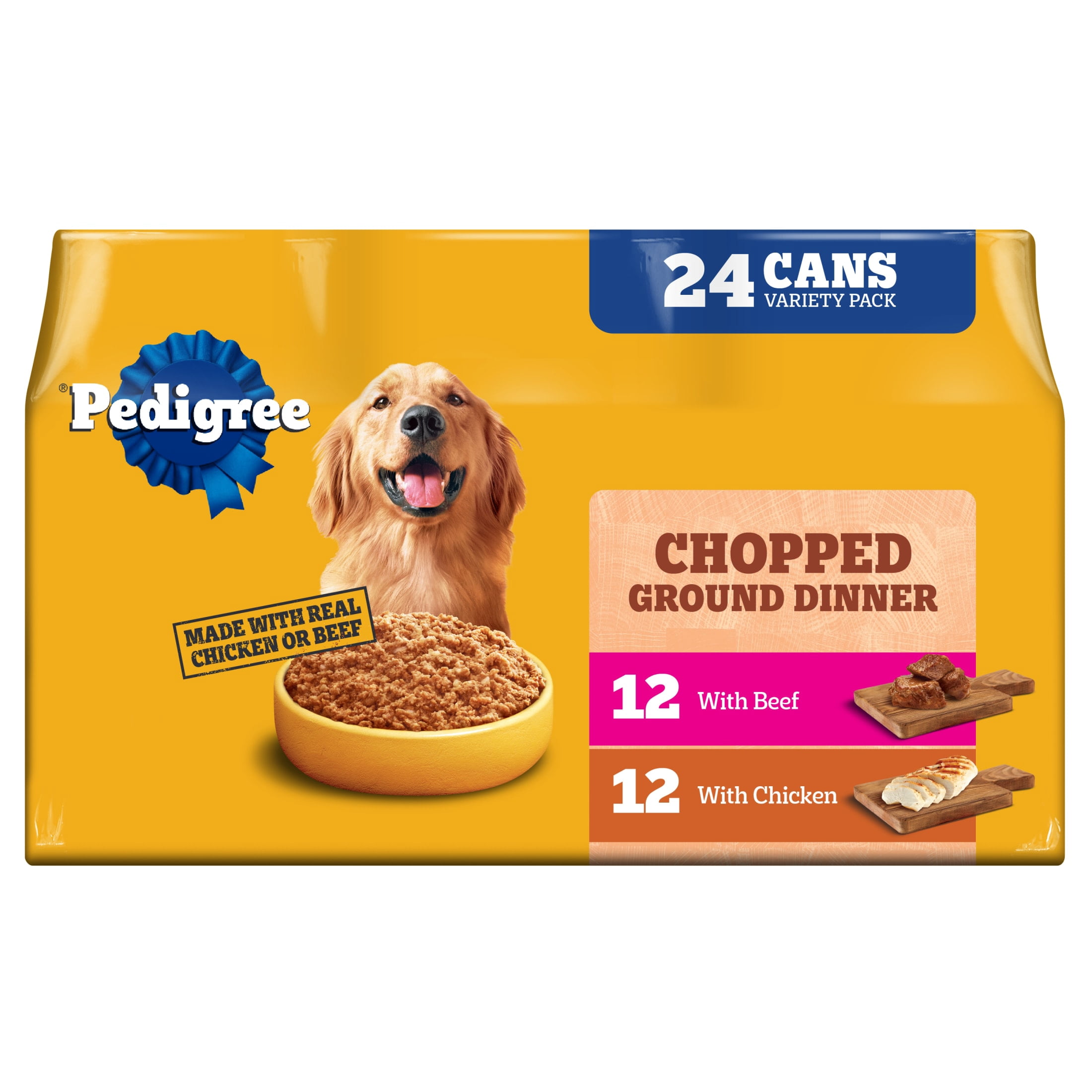 (3 pack) Pedigree Chopped Ground Dinner Chicken & Beef Variety Pack Wet Dog Food, (24) 13.2 Oz Cans