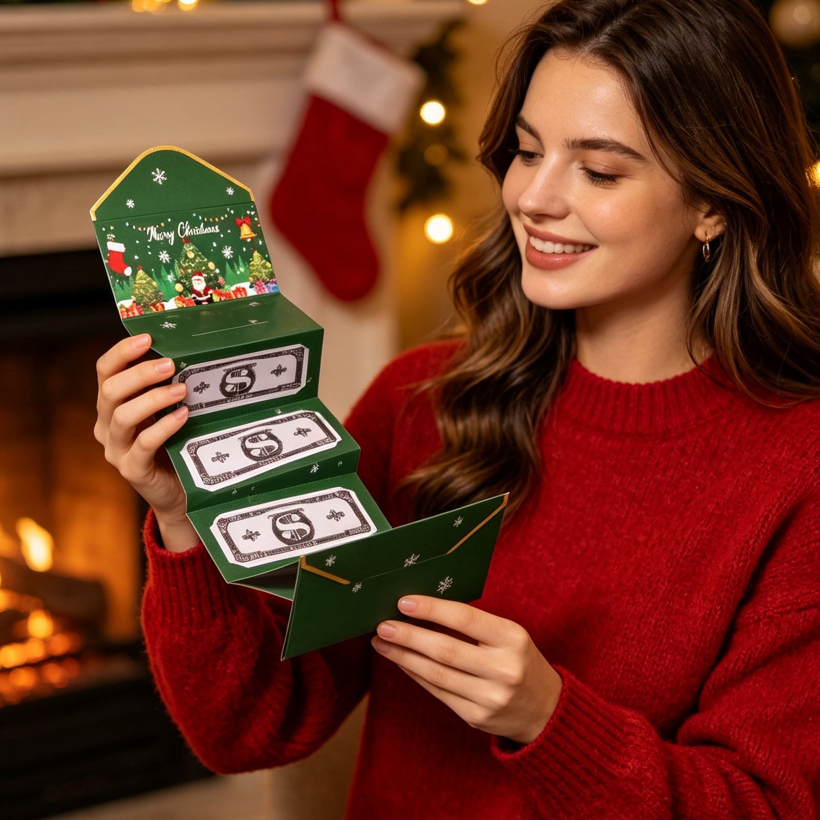 Christmas Expandable Money Foldable Pull Out Cash Gift Holiday Surprise Greeting Card For Xmas