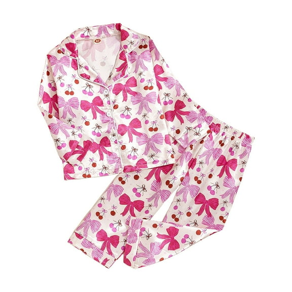 Povozer Toddler Girl Boy Satin Silk Pajamas Button Down 2 Piece Pajama Set Little Kid Girls Pjs Nightgown Outfit(Pink,18-24 Months)