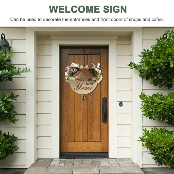 Welcome Sign for Front Door, Front Door Decor, Front Porch Decorations Hanging Sign Rustic Wood Hanging Sign(Purple)