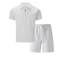 thumbnail image 4 of JAJAHO Mens Short Set Summer 2 Piece Outfits Casual Solid Color Jacquard Quarter Zip Lapel Short Sleeve T Shirts Shorts Set Comfortable Lightweight Soft Outfit, 4 of 4