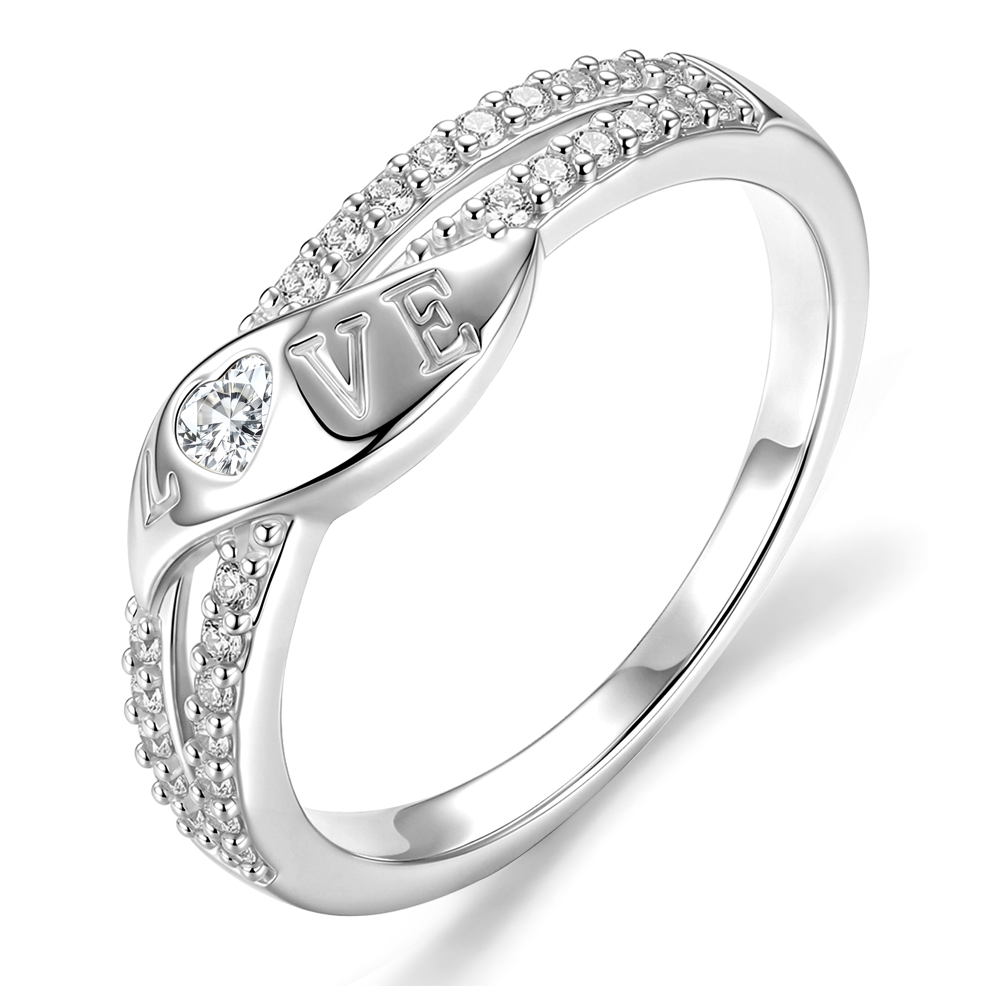 APSVO S925 Sterling Silver Plated Love Heart Rings for Women CZ Eternity Promise Wedding Band Engagement Rings Birthday Mothers Day Jewelry Gifts Her Mom Girlfriend Wife Adults Teen Ideas