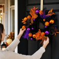 thumbnail image 4 of Halloween Wreath with Ghost Face Pumpkin, Outdoor Fall Porch Decor for Spooky Halloween, Indoor Halloween Door Wreath for Fall Festive (20 Inch), 4 of 8