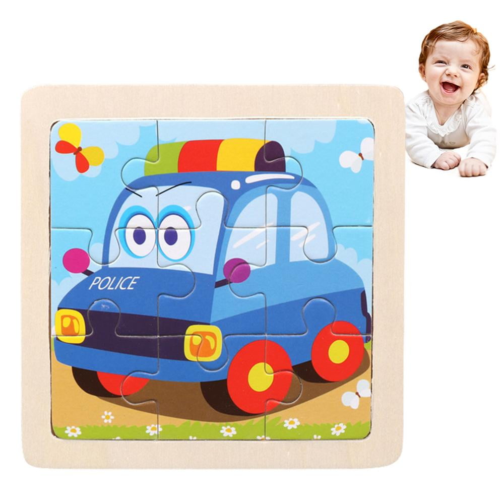 Wooden Jigsaw Puzzle Toys Children Baby Toddler Preschool Police Car 