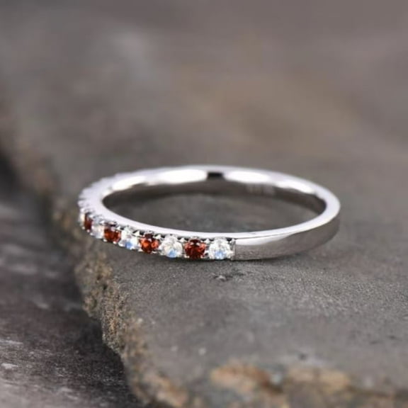 Garnet Topaz Wedding Half Eternity Matching Band Stacking Ring For Her 925 Sterling Silver Gemstone Jewelry For Women Gift