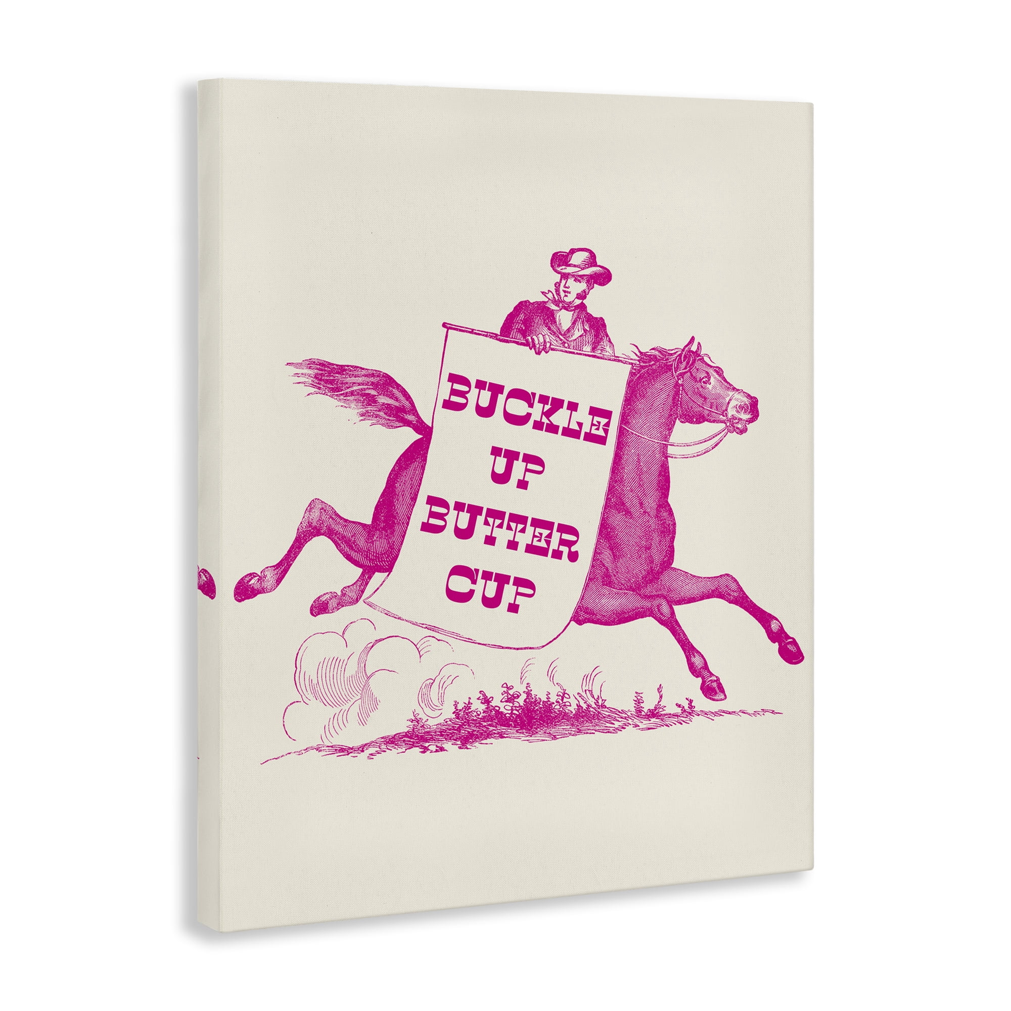 Stupell Industries Buckle Up Buttercup Cowboy Animals Painting Wrapped Canvas Art Print Wall Art, 36 x 48