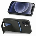 thumbnail image 4 of Case for iPhone 12 with Hidden Kickstand, Carbon Fiber Texture Wallet Case with Card Holder for iPhone 12 Magnetic Car Mount Shockproof Military Grade Protection Cover, Black, 4 of 10