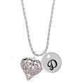 thumbnail image 1 of Delight Jewelry Silvertone Large Open Filigree Heart Silvertone Script Initial Disc - D - Charm Necklace, 20"+3", 1 of 4