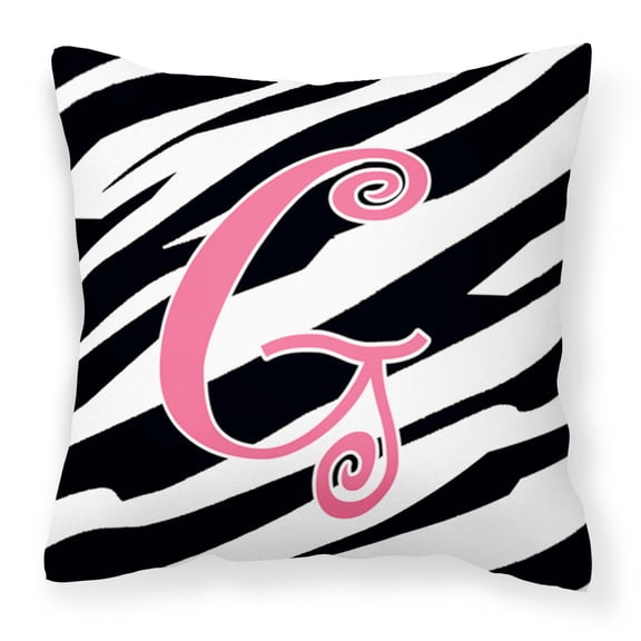 Letter G Initial Zebra Stripe and Pink Fabric Decorative Pillow