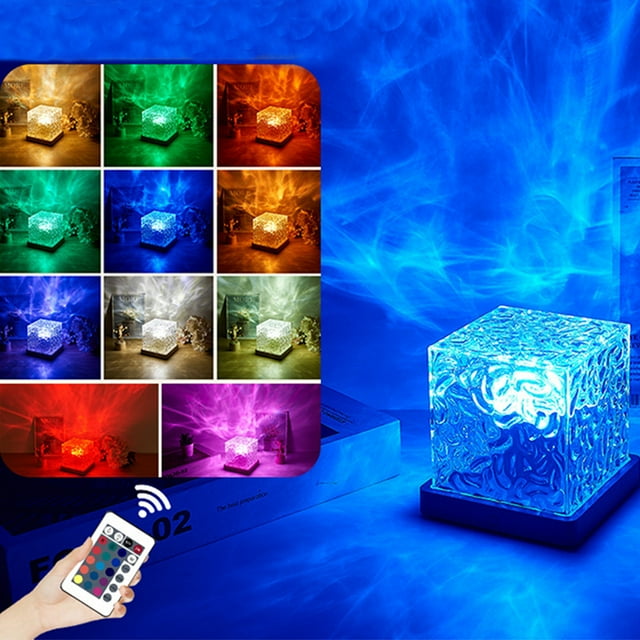 EastVita Dynamic Rotating Water Ripple Night Light, 16-Color Lighting Aesthetic Atmosphere Projector Lamp With Remote Control Function 3W Square For Photography Study Living Room Decoration