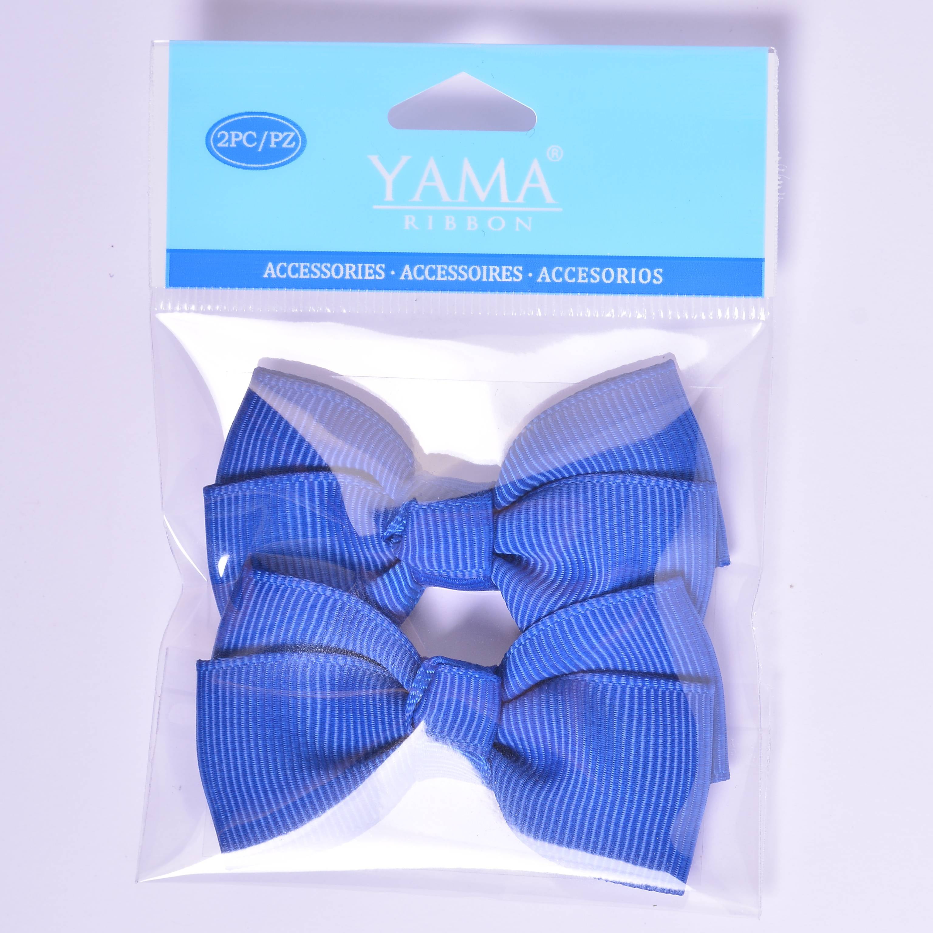 Yama Ribbon Blue Grosgrain Bows, 2 Count