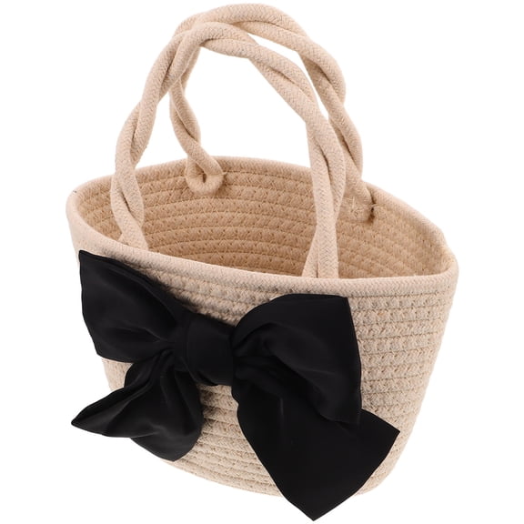 Hemoton Women's Cute Bowknot Woven Handbag Braided Purse with Large Capacity Durable and Easy to Clean Multi-Functional for Organized Storage
