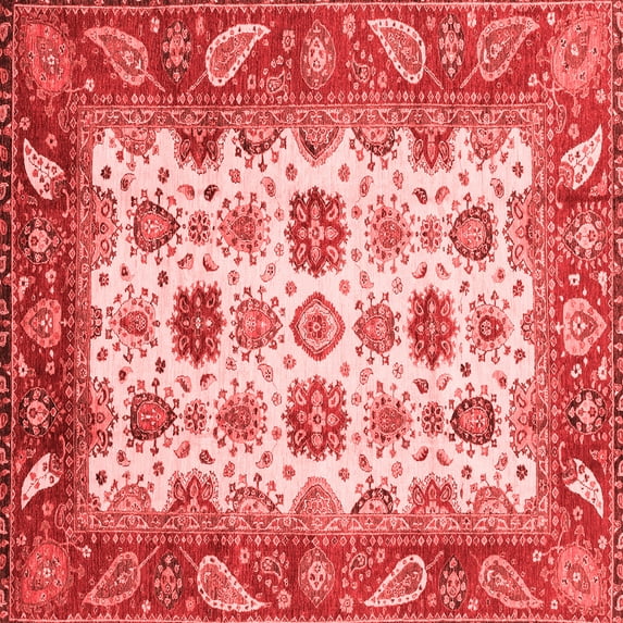 Ahgly Company Machine Washable Indoor Square Abstract Red Modern Area Rugs, 6' Square
