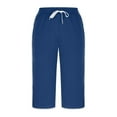 thumbnail image 3 of cocolona Womens Capri Pants Summer 2025 Elastic Waist Drawstring Half Shorts Casual Loose Beach Capri Shorts with Pockets Blue XL, 3 of 5