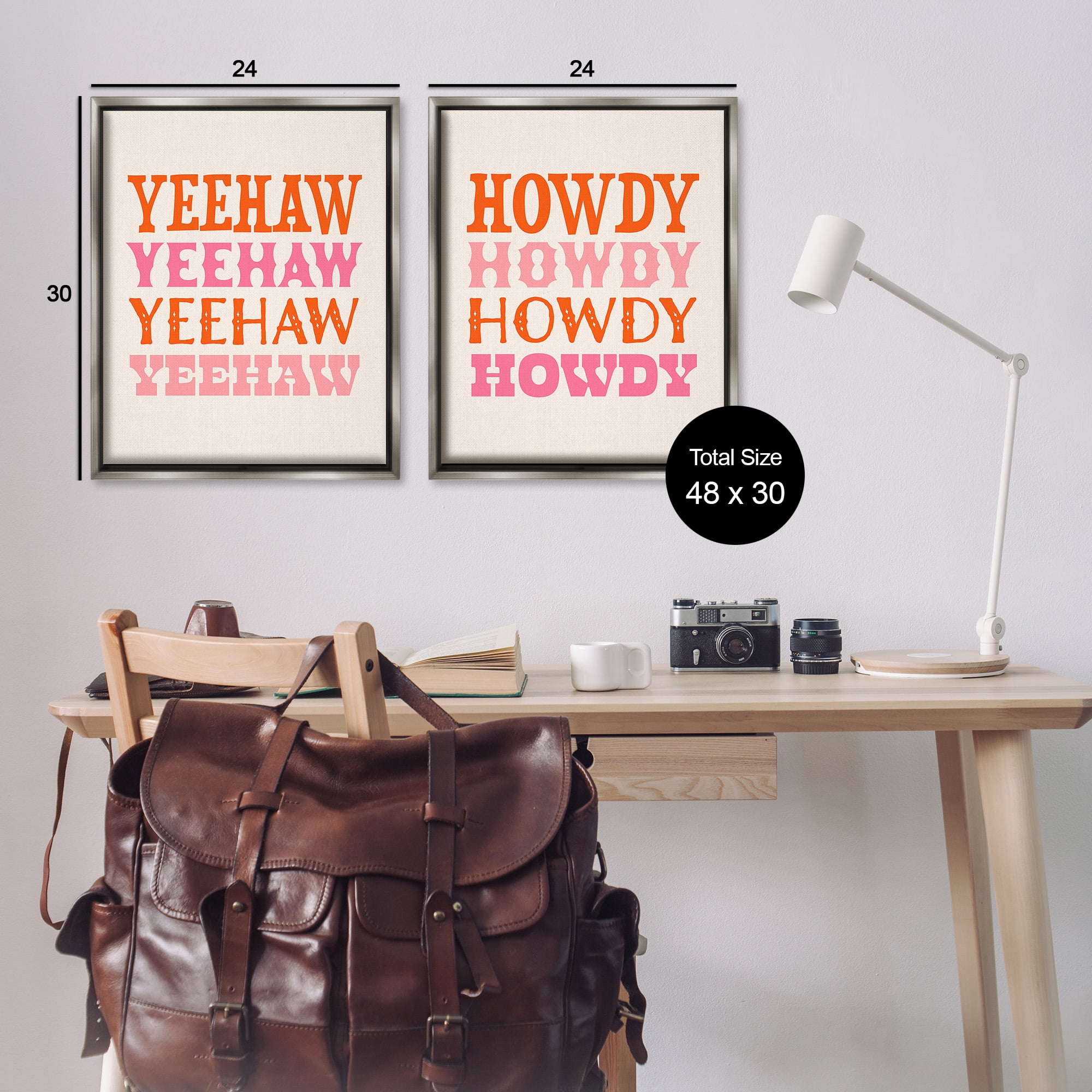 Stupell Industries Yeehaw & Howdy Typography Typography Painting Gray Floater Framed Canvas Art Print Wall Art, 25 x 31, Set of 2