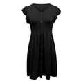 thumbnail image 4 of Casual Dress for Women, Women's Summer Solid V Neck Button Waist Elastic Short Sleeved Dress plus Size Maxi Dress, 4 of 6