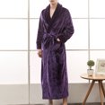 thumbnail image 2 of Previn Men's Fuzzy Fleece Long Robe Warm Thick Plush Bathrobe Long Sleeve Flannel Full-Length Winter SPA Hotel Bath Robe Pockets Purple Medium, 2 of 5