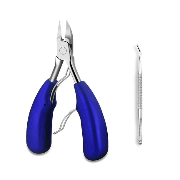 Qarigey Alicates para uñas, cutículas de uñas, manicura, pedicura, cortaúñas, tijeras de salón de viaje con resorte de acero inoxidable Juegos de manicura Azul