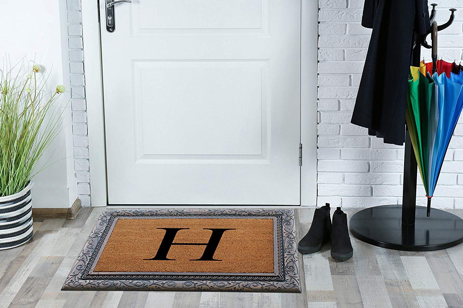 A1HC First Impression Rubber and Coir Albena 24" X 36" Bronze Finished Heavy Duty Monogrammed Doormat
