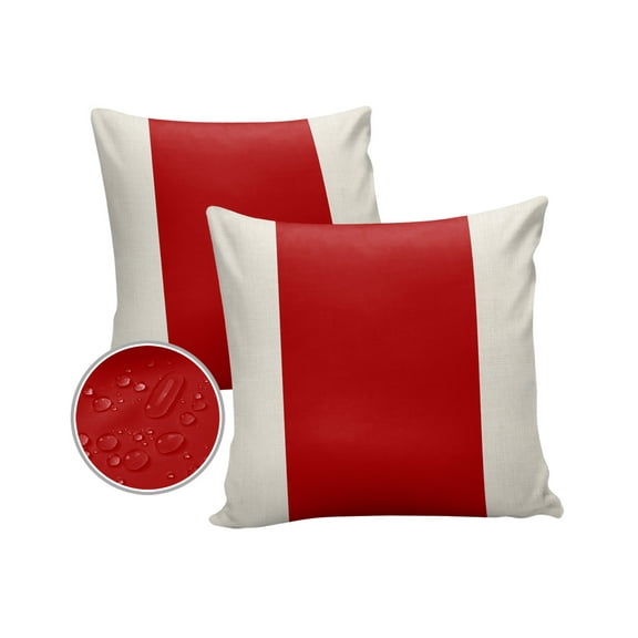 Pack of 2 Outdoor Pillow Covers, Red Christmas Cotton Hemp Bottom Waterproof Square Throw Pillowcase Cushion Decorative Pillow Covers for Couch Patio Tent, 18x18 in