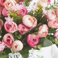 thumbnail image 2 of 1 ramo de 13 cabezas de flores artificiales, flor de té rosa, flores falsas de seda, flores para bricolaje, hogar, jardín, decoración de boda, rosa claro Rojo Verde, 2 of 5