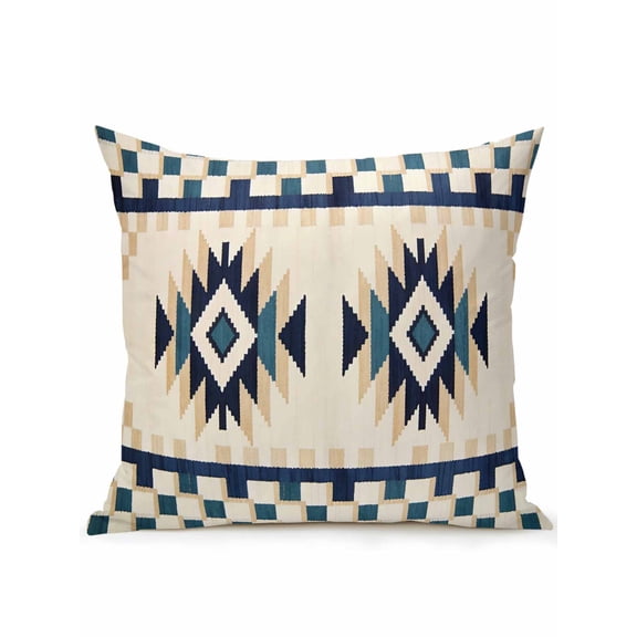 1 Pack Outdoor Throw Pillow, Blue Beige Black Waterproof Pillow with Insert Included, Boho Southwestern Geometric Vintage Decorative Accent Cushion Sofa Pillows for Patio Porch, 18 x 18 In