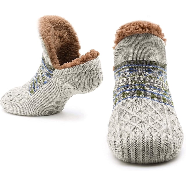 Zapatillas femeninas, calcetines esponjosos, calcetines cálidos masculinos, calcetines de punto, lana, zapatillas de cama de lana sherpa, talla 1 antideslizante Borgoña 40 a 42