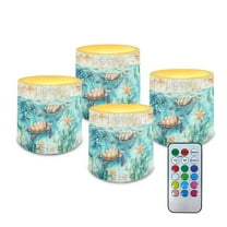 Kuiaobaty 4 Pieces Flickering Flameless LED Lights Candles Sea Turtle Starfish Grass Compass Battery Powered LED Candles for Valentine Party Wedding Birthday Party Outdoor with Remote