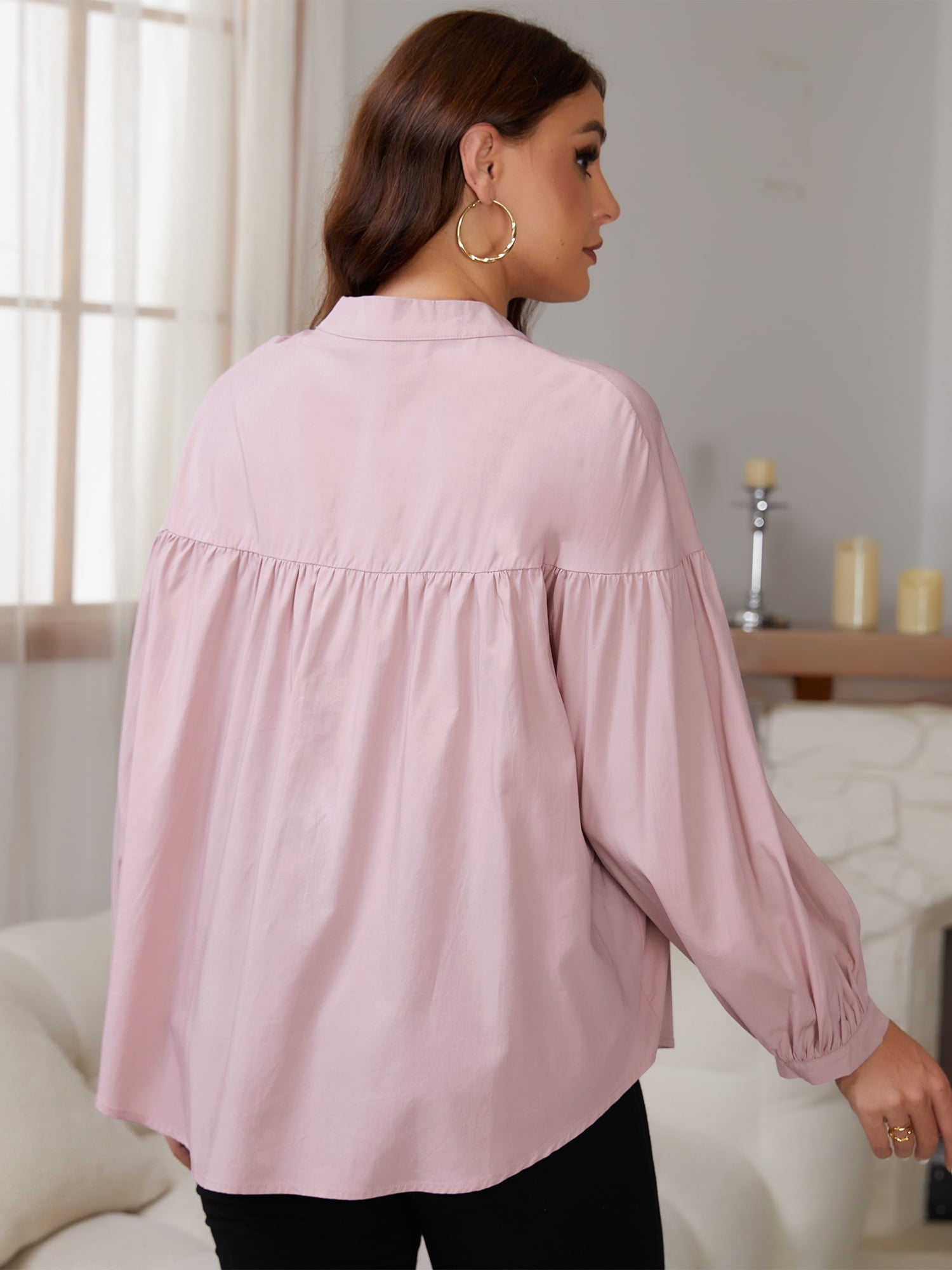 DARING DIVA Women's Maternity Nursing Button Down Business Pleated Tops 2XL Pink