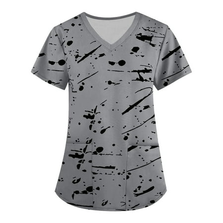 

OGLCCG Womens Medical Nursing Scrub Top Tie Dye Short Sleeve V Neck Workwear Moisture Wicking Comfy Soft Stretch Scrubs Medical Uniform