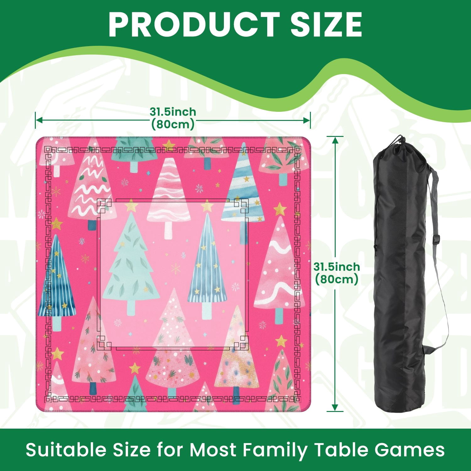 Mahjong Mat 31.5" x 31.5" Seamless Christmas trees cartoon style Pink for clothing home textile Non-Slip Noise Reduction American Mahjong Tiles Table Cover for Dominoes Poker Card Board Games Gift