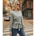 thumbnail image 4 of Sudadera con Nudo en la Cintura para Mujer, Raglán Larga, Cuello Redondo, Elegante, para Hacer Ejercicio, para Otoño Gris XL, 4 of 7