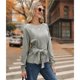 thumbnail image 4 of Sudadera con Nudo en la Cintura para Mujer, Larga Raglán, Estilo Túnica, Cuello Redondo, Elegante Blusa Deportiva de Otoño Gris M, 4 of 7