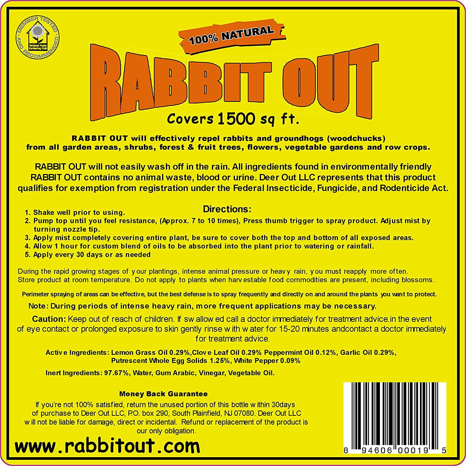 Rabbit & Groundhog Repellent: Rabbit Out 48oz Ready-To-Use